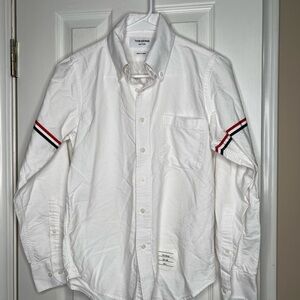 Authentic Thom Browne White Oxford Shirt - Tricolor Grosgrain Stripe - Size 0